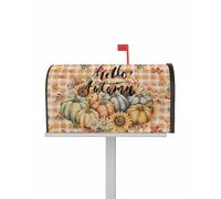 Housse de boîte aux Lettres magnétique Motif Tournesol et Citrouille, Taille Standard 47 x 55 cm, Feuilles mortes, Marguerite, Orange, Plaid, Lin, décoration pour Jardin, Cour, extérieur