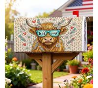 Housse de boîte aux lettres magnétique motif vache Highland, lunettes rustiques, marguerites, pour extérieur, décoration de cour, 53,3 x 64,9 cm