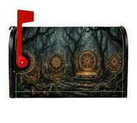 Housse de boîte aux lettres magnétique Mystical Ancient Runes Fantasy Stone | Paysage de la forêt ancienne, enveloppes de boîte aux lettres, image d'autel mystique, thème fantastique sombre