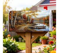 Housse de boîte aux lettres magnétique pour cabine, style rustique, motif arbres au bord du lac, décoration de jardin, terrasse, 45,7 x 53,3 cm, orange