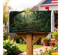 Housse de boîte aux lettres magnétique pour chemin de forêt - Arbres rustiques naturels - Fougères - Protection pour boîte aux lettres - Vert été - Pour décoration de jardin et cour - 45,7 x 53,3 cm