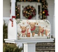 Housse de boîte aux lettres magnétique pour décoration de jardin, cour, 45,7 x 53,3 cm, motif vaches des Highlands, cadeaux festifs rustiques, houx, Noël, rouge