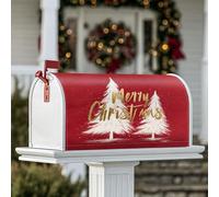 Housse de boîte aux lettres magnétique pour décoration de jardin, cour, motif sapins de Noël, flocons de neige joyeux, rouge, 53,3 x 64,9 cm