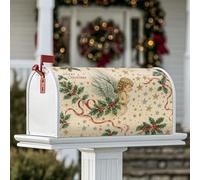 Housse de boîte aux lettres magnétique pour décoration de jardin et cour Motif ange vintage Motif houx et étoiles Rouge 53,3 x 64,9 cm