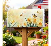 Housse de boîte aux lettres magnétique pour décoration de jardin, terrasse, motif jonquilles, papillons naturels, oiseaux, jaune, 45,7 x 53,3 cm