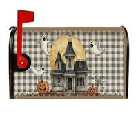 Housse de boîte aux lettres magnétique pour décoration de jardin, terrasse, motif maison hantée, fantôme fantaisie, citrouille, orange, 53,3 x 64,9 cm