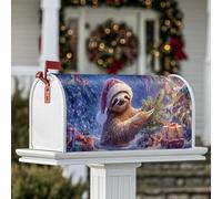 Housse de boîte aux lettres magnétique pour décoration de jardin, terrasse, motif paresseux, arbre de Noël, cadeaux festifs, 53,3 x 64,9 cm, rouge