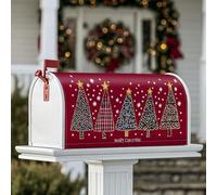 Housse de boîte aux lettres magnétique pour décoration de jardin, terrasse, motif sapins de Noël, étoiles, flocons de neige, rouge, 45,7 x 53,3 cm