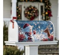 Housse de boîte aux lettres magnétique pour décoration de pelouse, motif bonhomme de neige, renne festif, poinsettia, 53,3 x 64,9 cm, rouge