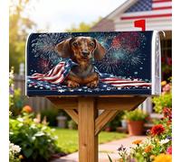 Housse de boîte aux lettres magnétique pour décoration de pelouse, motif drapeau patriotique festif des feux d'artifice - Bleu - 45,7 x 53,3 cm