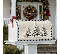 Housse de boîte aux lettres magnétique pour décoration de porte d'entrée, motif arbres enneigés, rayures noires rustiques, 45,7 x 53,3 cm