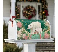 Housse de boîte aux lettres magnétique pour décoration de porte d'entrée, motif ours polaire, motif ours polaire, poinsettia, 45,7 x 53,3 cm, vert