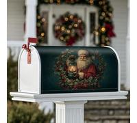 Housse de boîte aux lettres magnétique pour décoration de porte d'entrée, motif Père Noël, lanterne festive, houx, vert foncé, 53,3 x 64,9 cm