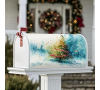 Housse de boîte aux lettres magnétique pour décoration de porte d'entrée, motif sapin de Noël, rubans aquarelle festifs, vert neige, 53,3 x 64,9 cm