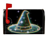Housse de boîte aux lettres magnétique pour Halloween - Chapeau de sorcière - Étoiles festives lumineuses pour Halloween - Décoration de jardin et cour - 45,7 x 53,3 cm - Noir