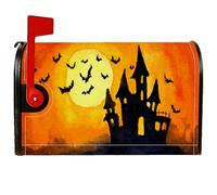 Housse de boîte aux lettres magnétique pour Halloween, chauve-souris effrayante, lune, Halloween, orange pour décoration de jardin, cour, 53,3 x 64,9 cm