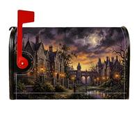 Housse de boîte aux lettres magnétique pour Halloween, motif maison hantée, lune enchantée, arbres gothiques, pour décoration de jardin, cour, 45,7 x 53,3 cm, noir