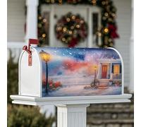 Housse de boîte aux lettres magnétique pour poteau de lampadaire, flocons de neige festifs d'hiver, maison d'hiver, couverture de boîte aux lettres pour extérieur, jardin, cour, 45,7 x 53,3 cm