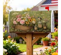 Housse de boîte aux lettres magnétique rustique vintage tournesol papillon printemps vert saisonnier pour décoration de jardin et cour, 53,3 x 64,5 cm