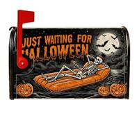Housse de boîte aux lettres magnétique squelette effrayante citrouilles radeau Halloween orange pour décoration de jardin et cour 45,7 x 53,3 cm