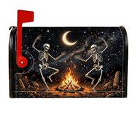 Housse de boîte aux lettres magnétique squelette, fantaisie, rustique, feu de camp, lune d'Halloween, couverture de boîte aux lettres pour décoration de porte d'entrée, 53,3 x 64,9 cm