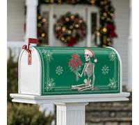 Housse de boîte aux lettres magnétique squelette, poinsettia fantaisie festive, flocon de neige, décoration de Noël verte pour décoration extérieure de cour, 53,3 x 64,9 cm