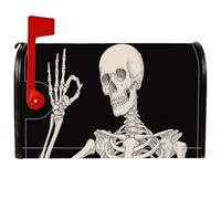 Housse de boîte aux lettres magnétique squelette pour Halloween, gothique, geste de la main, tête de mort, Halloween, couverture de boîte aux lettres noire pour décoration de porche, 53,3 x 64,9 cm