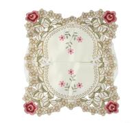 Housse de boîte en dentelle brodée à motif floral pour boîtes carrées standard - Décoration d'intérieur élégante pour salon, chambre à coucher, salle de bain, 23 x 13 cm, rose, rouge, gris (rose rouge