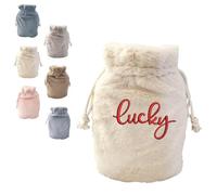 Housse de bouillotte en fausse fourrure de lapin personnalisable, idéale comme cadeau douillet à double cordon pour femmes et hommes (White, M (2000ml))