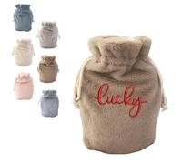 Housse de bouillotte en fausse fourrure de lapin personnalisable, idéale comme cadeau douillet à double cordon pour femmes et hommes (Light Brown, S (1000ml))