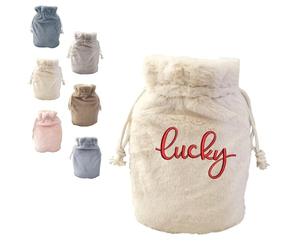 Housse de bouillotte en fausse fourrure de lapin personnalisable, idéale comme cadeau douillet à double cordon pour femmes et hommes (White, M (2000ml))