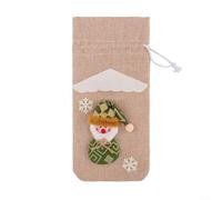 Housse de bouteille de vin de Noël pour décoration de table avec Père Noël et bonhomme de neige, cordon de serrage réglable, tissu doux rempli de coton pour une utilisation festive (D)