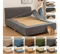 Housse de cadre de lit élastique en chenille, protège-sommier anti-rayures, anti-griffures pour chats, amovible, lavable, extensible, pour sommier à ressorts Brown Set