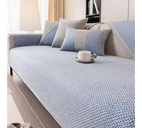 Housse de canapé 1 2 3 4 Places, en Coton et Lin Respirant avec Silicone antidérapant, Coussin de canapé pour canapé de Salon, Housse décorative(Blue,70 * 70cm)