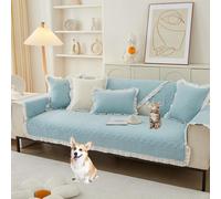Housse De Canapé 2/3/4 Places en Coton Uni, Antidérapante, Lavable, Toutes Saisons, Protection pour Animaux(Blue,110 * 210cm/43 * 83in)