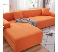 Housse de canapé 5 Places, Housse en L, Extensible et Lavable, Tissu élastique, 3 Places + 3 Places, Orange
