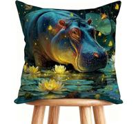 Housse De Canapé 60x60 cm Coussin Canape Hippopotame Coussin Decoratif Lin avec Fermeture éclair Invisible Papillon I-TQ7T1