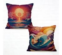 Housse De Canapé 80x80 cm Lot de 2 Couleur Coussin Canape 80 x 80 Coussin Decoratif Lin Coussincarré Sea Impression Recto Verso avec Fermeture éclair Invisible pour Printemps Été Décoration N-417VA6