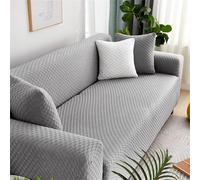 Housse de canapé à Carreaux Extensible pour canapé 1, 2, 3 ou 4 Places, Douce et antidérapante, Respirante, pour Meubles de Jardin (Argent, 3 Places)