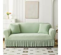 Housse de canapé à volants extensible pour causeuse et sectionnel (2 places de 140 à 185 cm) facile à installer et lavable - Vert