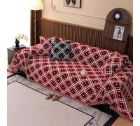 Housse De Canapé Angle De Luxe 1 2 3 4 Places Couvre De Canapé Chenille Jeté De Canapé RéVersible En Jacquard Noir Serviette De Canapé D'Angle En Forme De L U Pour ChâLe Lit(Pillowcase:45X45cm,Red)