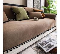 Housse de canapé antidérapante en chenille avec bordure à pompons pour salon, convient pour canapés et coussins (B 90 x 260 cm)