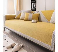 Housse de canapé antidérapante en coton et lin tissé avec particules de silicone pour canapé 1/2/3 places Jaune 110 x 240 cm Protection élégante et durable