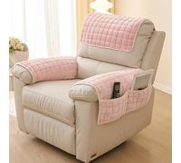 Housse de Canapé avec D'Accoudoir et Poches en Peluche, Lot de 3/4/5 Protection de Chaise Inclinable AntidéRapante et Lavable, Housse de Fauteuil Douce(Pink,3 Seat 5Pcs)