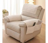 Housse de Canapé avec D'Accoudoir et Poches en Peluche, Lot de 3/4/5 Protection de Chaise Inclinable AntidéRapante et Lavable, Housse de Fauteuil Douce(Beige,3 Seat 5Pcs)