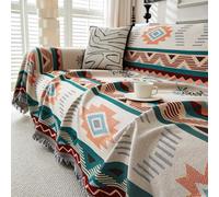 Housse de canapé Bohe avec Pompons, Housse réversible à Tissage Haute densité pour Chiens et Chats, Housse en Lin et Coton pour canapés, causeuses et fauteuils 90 * 180cm