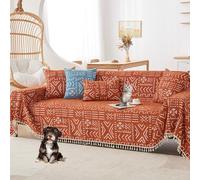 Housse De Canapé Boho Chenille pour Chiens, Housse De Canapé Sectionnelle Surdimensionnée, Coussin 2/3/4, Lavable avec Pompon(Orange,180 * 360cm/71 * 141.7in)