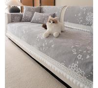 Housse De Canapé Chenille Florale Avec Bordure À Volants - Housse De Protection Lavable Et Antidérapante For Animaux Et Enfants - Housse Décorative For Meubles(Pattern2# Grey,1pc/35.4"x63"/Seat Cover)