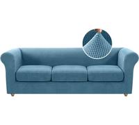 Housse de canapé Chesterfield extensible et antidérapante en élasthanne avec 3 housses de coussin séparées, protection de meubles pour le salon, bleu poussiéreux