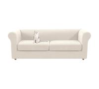 Housse de canapé Chesterfield stretch - Blanc - Grande housse de canapé antidérapante 2 places avec housses de coussin séparées - En élasthanne - Convient pour canapé 1/2/3 places - Pour canapé courbé